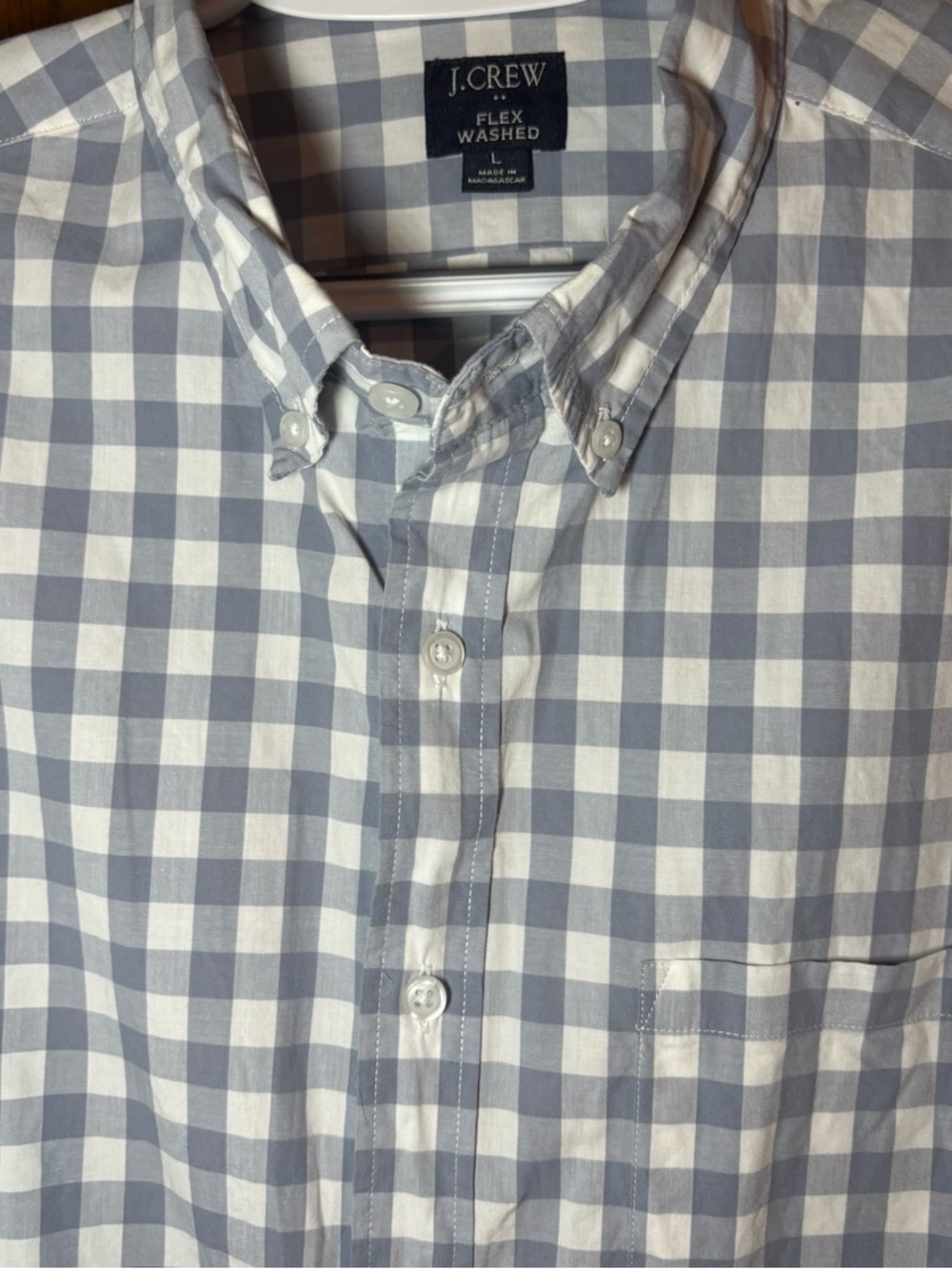 J. Crew Men's Light Blue and White Gingham Button-Down Shirt - Picture 4 of 8